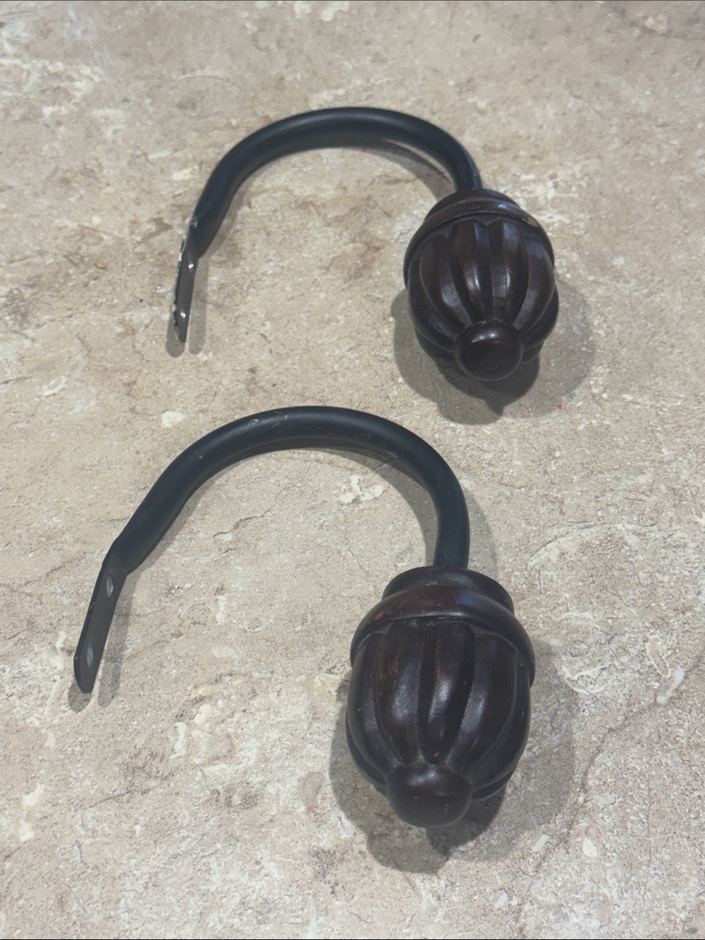 Decorative Dark Wood Curtain Holdbacks - Pair